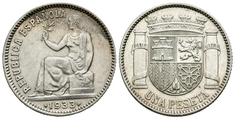 II REPÚBLICA (1931-1939). 1 Peseta. (Ar. 4,98g/23mm). 1933 *3-4. Madrid. (Cal-20...