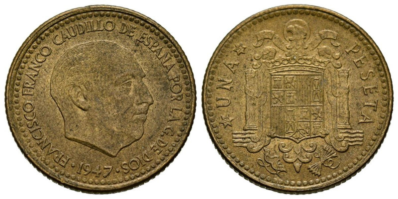 ESTADO ESPAÑOL (1936-1975). 1 Peseta. (Al-Ae. 3,61g/21mm). 1947 *19-52. Madrid. ...