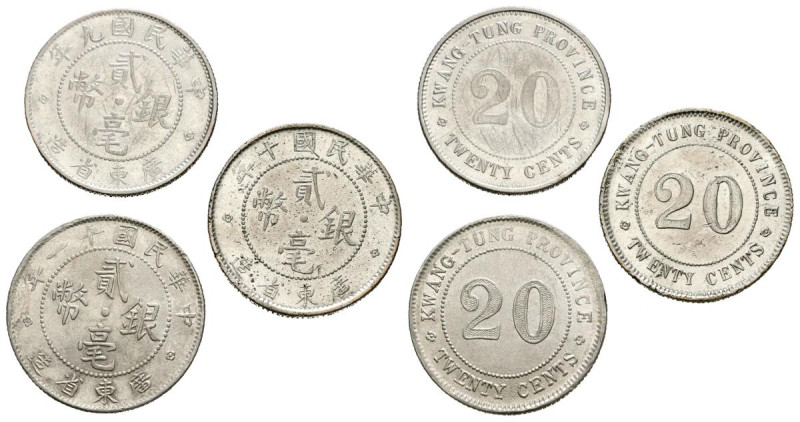 CHINA. Conjunto de 3 monedas de 20 Cents acuñadas en plata en los años 9,10 y 11...