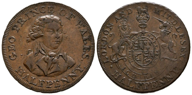 GRAN BRETAÑA. 1/2 Penny. (Ae. 9,39g/29mm). S/D (Ca. 1790). Middlesex. Token. (D&...