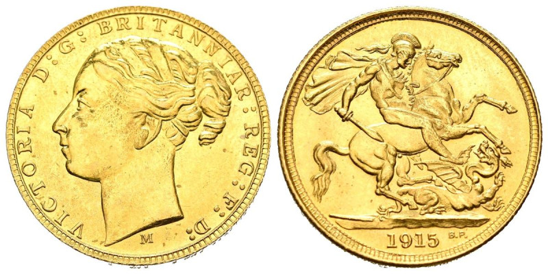 GRAN BRETAÑA. 1 Soberano (Au. 7,74g/22mm). 1915. Moneda fantasía de joyería. Oro...