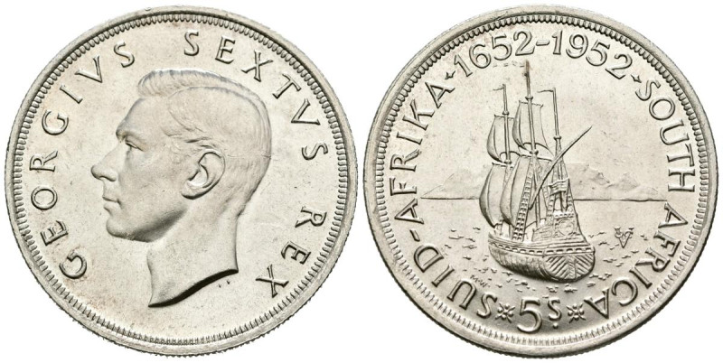 SUDÁFRICA. 5 Shillings. (Ar. 28,17g/39mm). 1952. Jorge VI. 300º Aniversario de l...