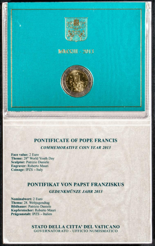 VATICANO. Moneda de 2 Euros del año 2013. Conmemoración de las XXVIII Jornadas M...