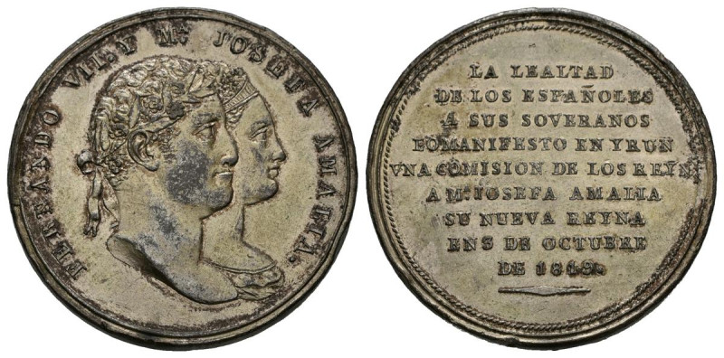 FERNANDO VII (1808-1833). Boda de Fernando VII y María Josefa Amalia. (Bronce do...