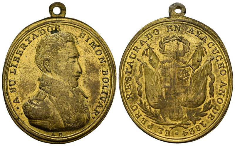 PERÚ. Batalla de Ayacucho (1824). (Ae. 8,19g/28mm). 1825. Grabador: A. Dávalos. ...