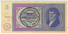 Bohemia & Moravia 5 Korun 1940 (ND)
P# 2a, N# 304380; # A 001; F