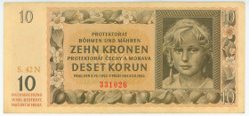 Bohemia & Moravia 10 Korun 1942
P# 8a, N# 207305; # 42N 331026; XF+