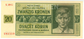 Bohemia & Moravia 20 Korun 1944 Specimen
P# 9s, N# 207306; # S. 09 G 181519; UNC