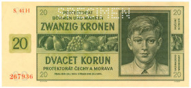 Bohemia & Moravia 20 Korun 1944 Specimen
P# 9s, N# 207306; # S. 41 H 267936; UNC