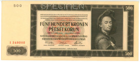 Bohemia & Moravia 500 Korun 1942 Specimen
P# 11a, N# 205204; # I 349202; AUNC