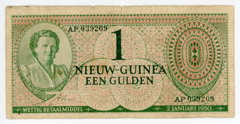 Netherlands New Guinea 1 Gulden 1950
P# 4a, N# 212065; # AP039209; F