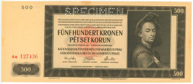 Bohemia & Moravia 500 Korun 1942 Specimen
P# 12s, N# 201690; # Aa 127436; UNC