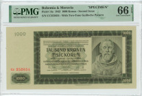 Bohemia & Moravia 1000 Korun 1942 Specimen PMG 66 EPQ
P# 14s, # CC252654