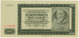 Bohemia & Moravia 1000 Korun 1942 Specimen
P# 14s, # Gc 142409; UNC