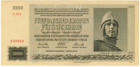 Bohemia & Moravia 5000 Korun 1944 Specimen
P# 17s, N# 285773; # S. 02A 045050; AUNC