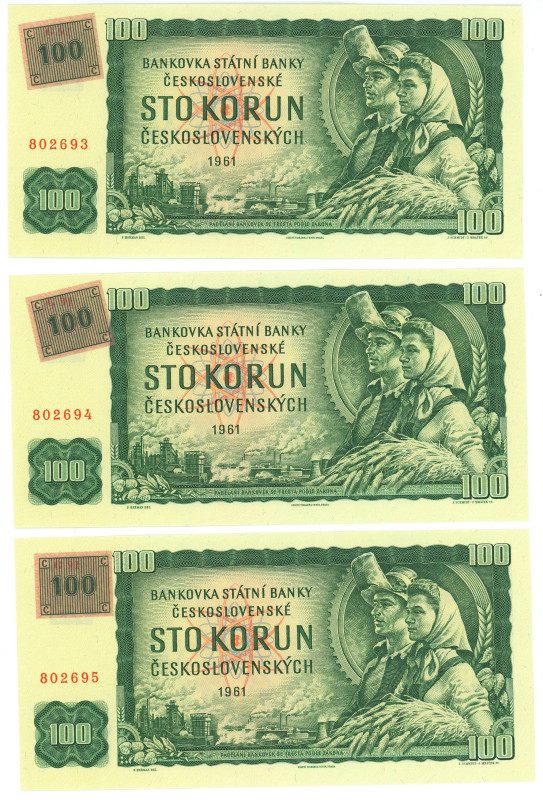Czech Republic 3 x 100 Korun 1993 (ND) With Consecutive Numbers
P# 1a, N# 20229...