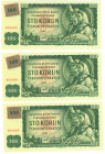 Czech Republic 3 x 100 Korun 1993 (ND) With Consecutive Numbers
P# 1a, N# 202294; # 802693 - 802695; Stamp C-100; UNC