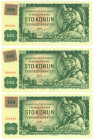 Czech Republic 3 x 100 Korun 1993 (ND) With Consecutive Numbers
P# 1a, N# 202294; # 802697 - 802699; Stamp C-100; UNC