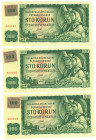Czech Republic 3 x 100 Korun 1993 (ND) With Consecutive Numbers
P# 1a, N# 202294; # 802701 - 802703; Stamp C-100; UNC