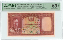 Afghanistan 10 Afghanis 1939 (ND) PMG 65 EPQ
P# 23a, N# 216834; # 19F283800