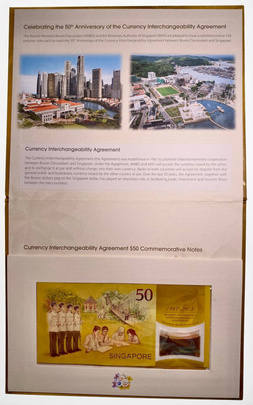 Asia Singapore 50 Dollars - Brunei 50 Ringgit 2017
50 Years Currency Interchang...