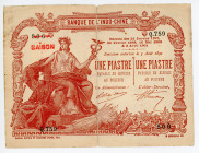 French Indochina 1 Piastre 1901 (1909-1921)
P# 34b, N# 292226; # Q.759 806; Overprint: Saigon; VG