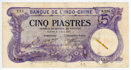 French Indochina 5 Piastres 1920
P# 40, N# 292232; #R.224 731; F