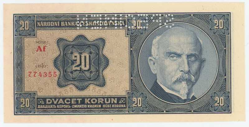 Czechoslovakia 20 Korun 1926 Specimen
P# 21s, N# 222207; # Af 774355; AUNC