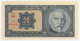 Czechoslovakia 20 Korun 1926 Specimen
P# 21s, N# 222207; # Bh 266294; AUNC