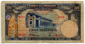 French Indochina 100 Piastres 1946 (ND)
P# 79a, N# 292407; # W229 0010; F