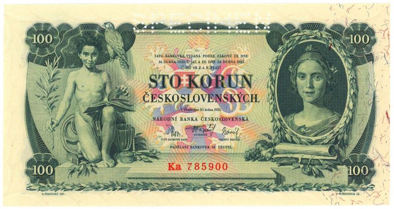 Czechoslovakia 100 Korun 1931 Specimen
P# 23s, N# 222208; # Ka 785900; XF