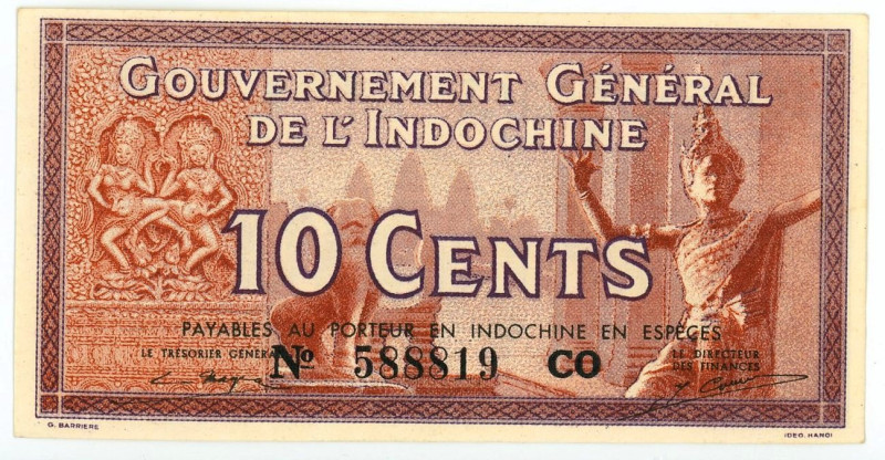 French Indochina 10 Cents 1939 (ND)
P# 85d, N# 205592; # CO 588819; AUNC