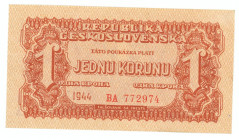 Czechoslovakia 1 Koruna 1944
P# 45a, N# 206335; # BA 772974; UNC