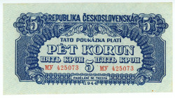 Czechoslovakia 5 Korun 1944
P# 46b, N# 227063; # MY 425073; UNC