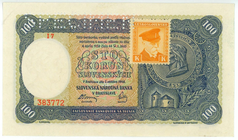 Czechoslovakia 100 Korun 1945 (ND) Specimen
P# 51s, N# 277697; # I7 383772; "K"...