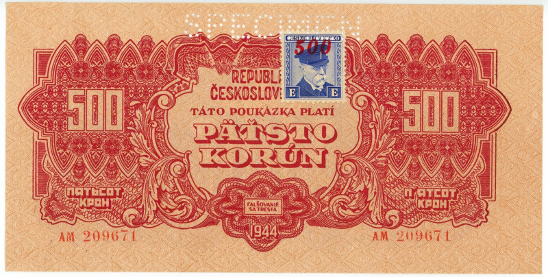 Czechoslovakia 500 Korun 1944 Specimen
P# 55s, N# 285789; # AM 209671; Stamp "C...