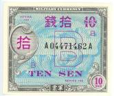 Japan 10 Sen 1945 (ND) US Military Currency
P# 63, N# 203389; # A 04471462 A; B-Note; UNC-