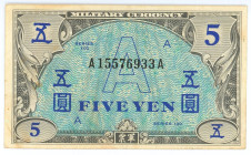 Japan 5 Yen 1946 (ND) US Military Currency
P# 68, N# 203394; # A 15576933 A; A-Note; VF+