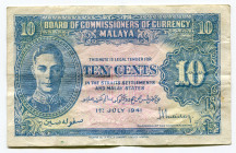 Malaya 10 Cents 1941
P# 8, N# 208691; gVF