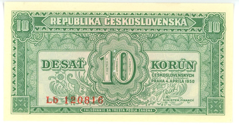 Czechoslovakia 10 Korun 1950 Specimen
P# 69s, N# 227064; # Lb 120816; Perforate...