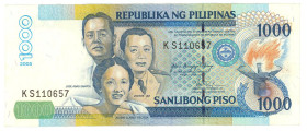 Philippines 1000 Piso 2005
P# 197b, N# 213228; # KS110657; F