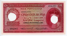 Portuguese India 50 Rupias 1945 Cancelled Note
P# 38, N# 215926; # 094967; UNC