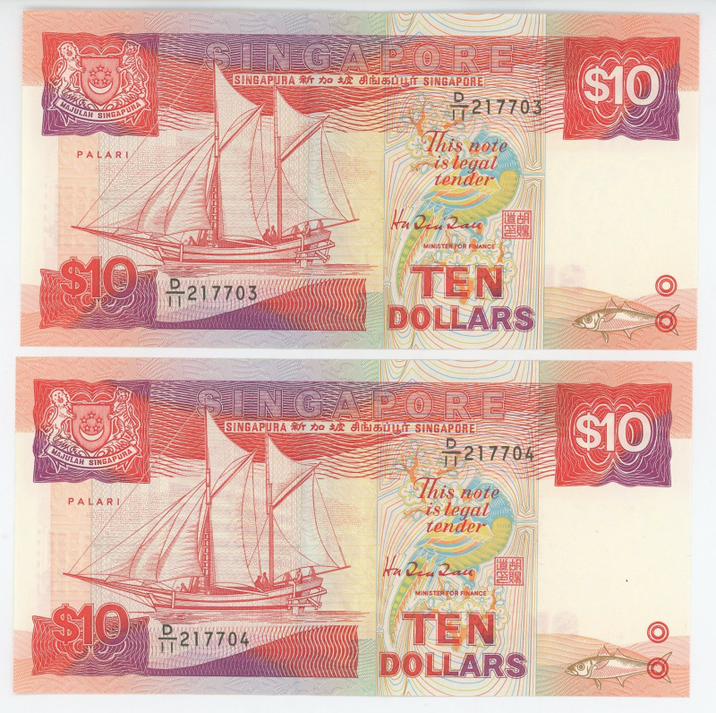 Singapore 2 x 10 Dollars 1988 (ND) With Consecutive Numbers
P# 20, N# 202922; #...