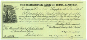 Singapore Mercantile Bank of India Bill of Exchange for £11.18.11 1926
# 69/918; Printed by Waterlow & Sons; vignette to the left