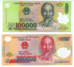 Vietnam 100000 - 200000 Dong 2013 - 2014 (ND)
P# 122j, 123g, UNC