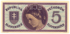 Slovakia 5 Korun 1945 Specimen
P# 8s, N# 247092; # D 002; AUNC