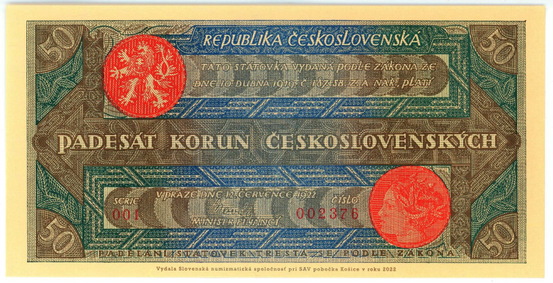 Slovakia 50 Korun 1922 (2022) "55th Anniversary of the establishment of the Koši...