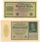 Germany - Weimar Republic 1000 - 10000 Mark 1922
P# 72, 76, XF/AUNC