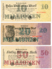 Germany - Weimar Republic 10000000 - 20000000 - 50000000 Mark 1923
P# 96 - 98, XF/XF+
