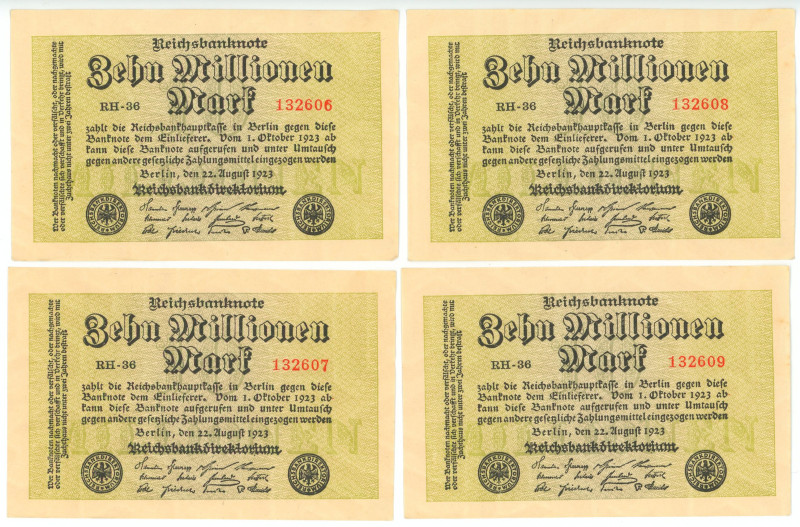 Germany - Weimar Republic 4 x 10000000 Mark 1923 With Consecutive Numbers
P# 10...